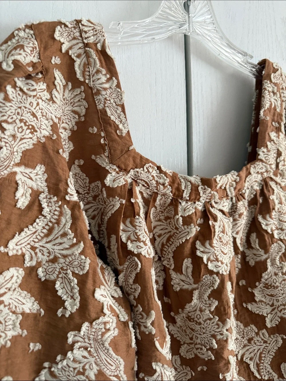 Anthropologie Jacquard Paisley Button Down Top 3/4 Puff Sleeve Romantic Boho Sz